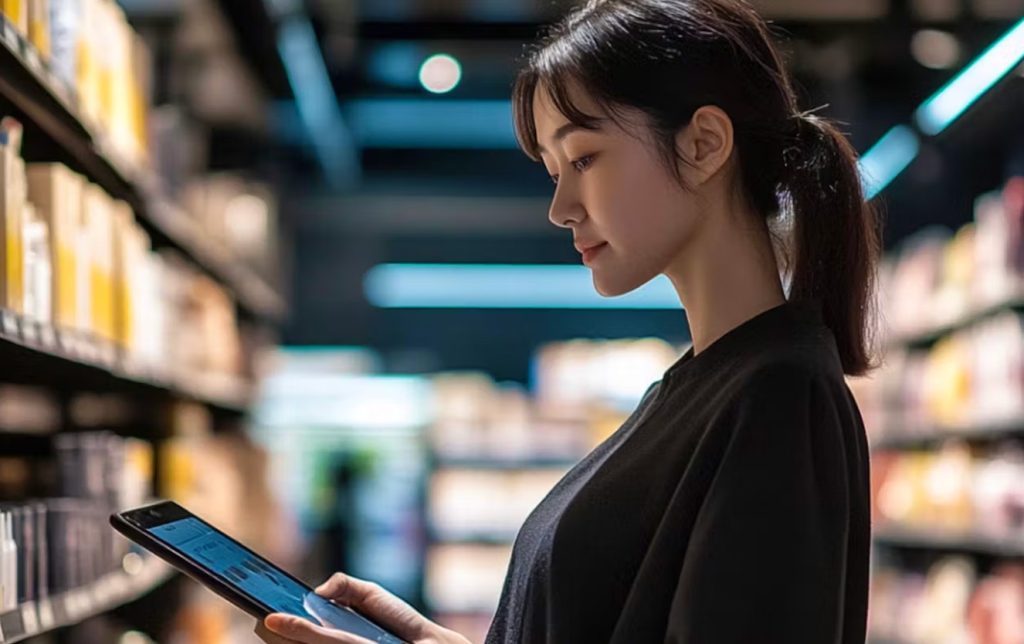 woman with AI tools on her Ipad