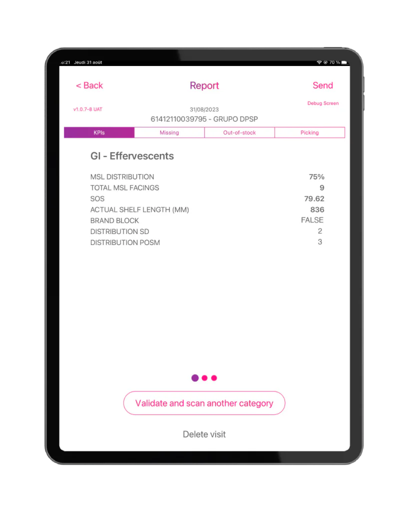 EasyPicky app showing data after a store visit